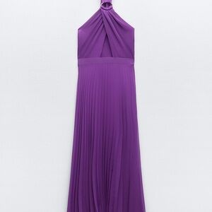 Zara Purple Pleated Halter Dress Backless with Cut Out